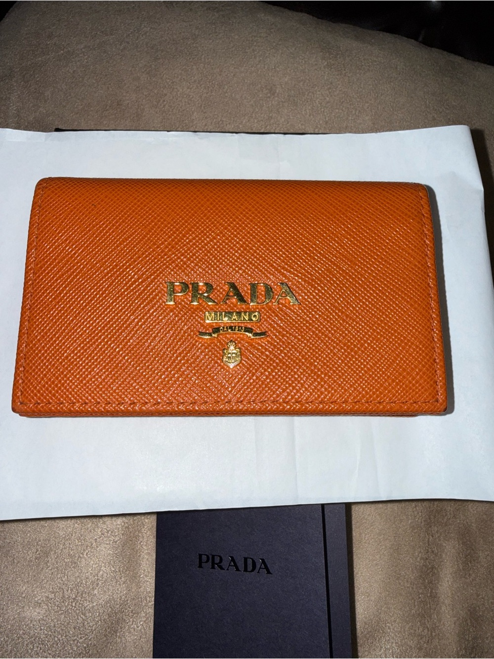 Authentic Prada Orange Saffiano
Leather Small Cardholder Wallet